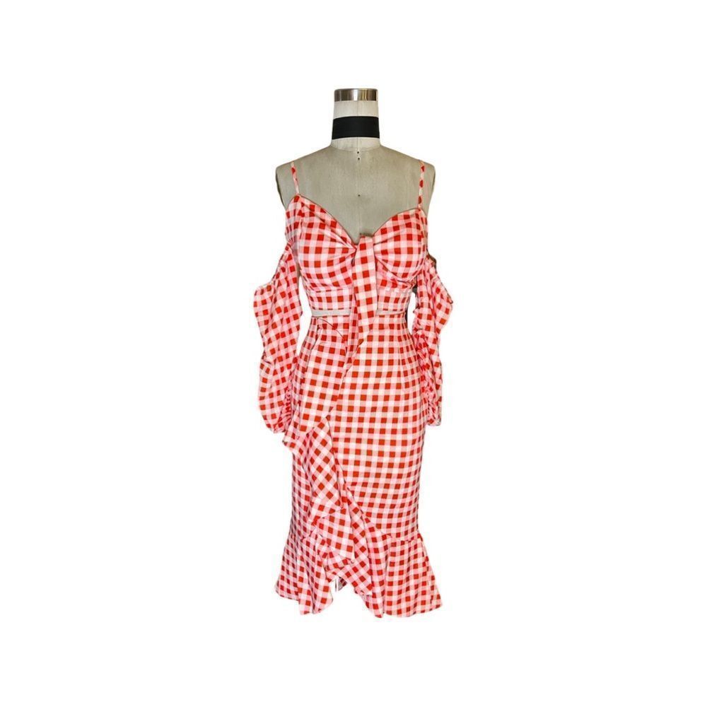 A1 Luxmi 2 piece set red checkered skirt set in large